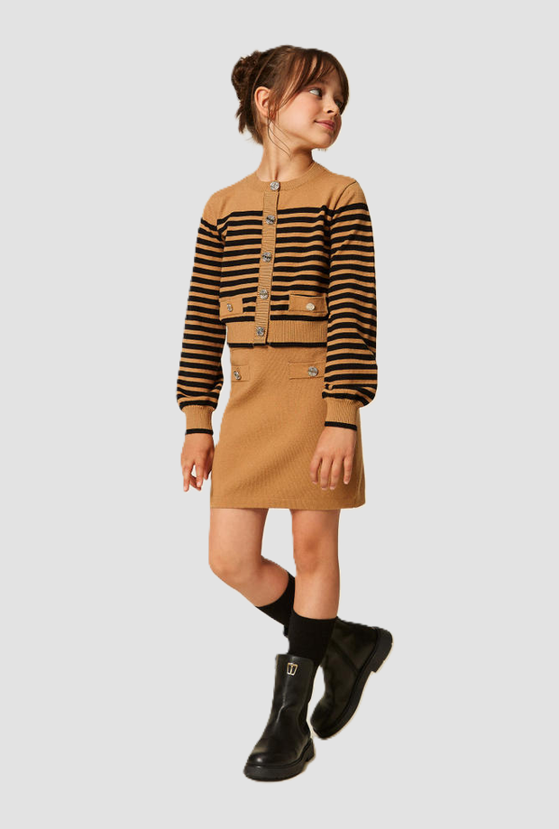 Gonna in maglia con bottoni bambina marrone 