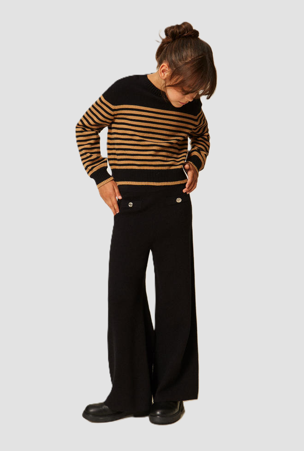 Pantalone in maglia con bottoni bambina nero 