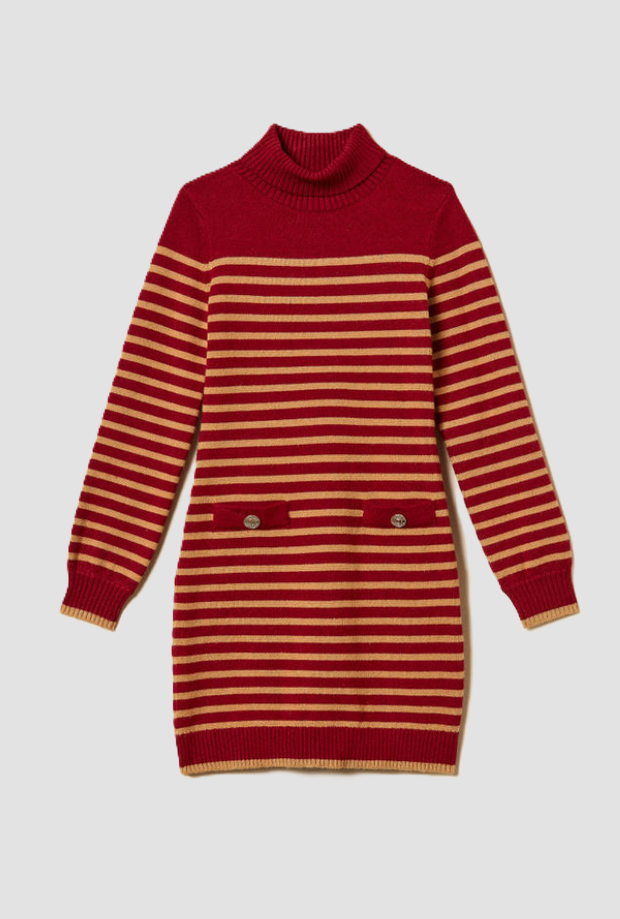 Abito in maglia a righe bambina rosso-marrone 
