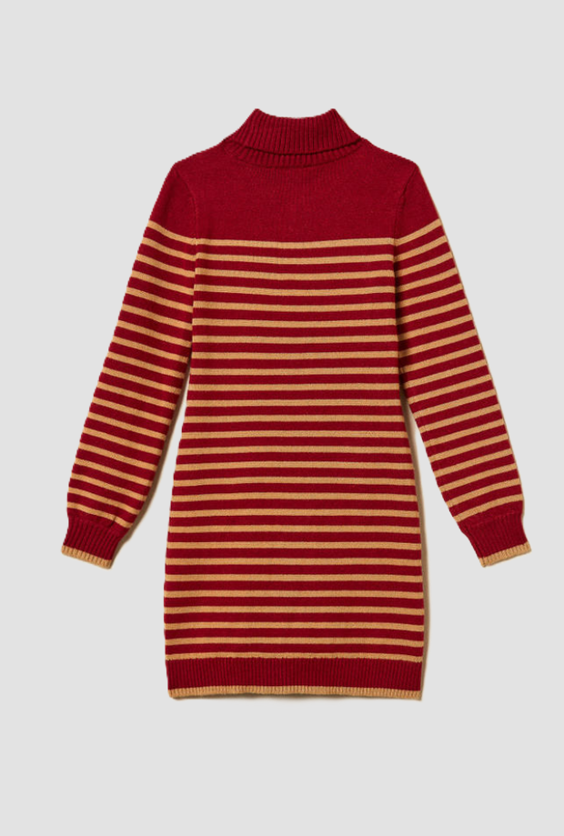 Abito in maglia a righe bambina rosso-marrone 