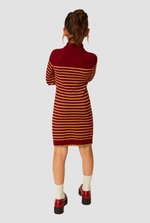 Abito in maglia a righe bambina rosso-marrone 