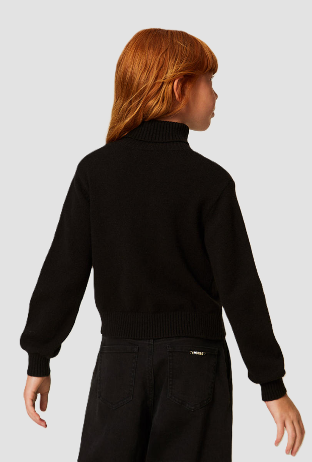 Maglia a lupetto con cuore bambina nero 