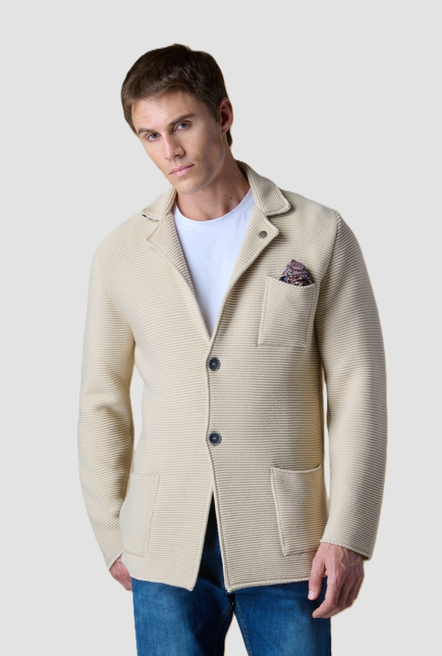 Giacca in maglia con pochette da uomo burro 