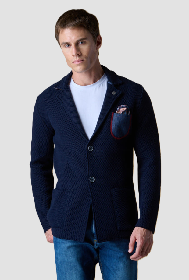 Giacca con taschino jeans uomo blu 