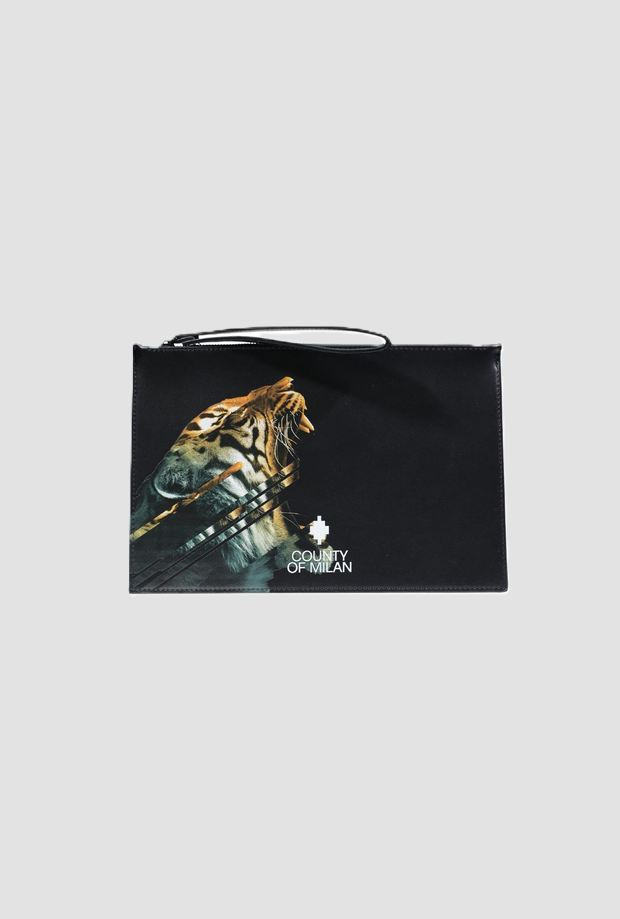 Pochette con tigre unisex nero 