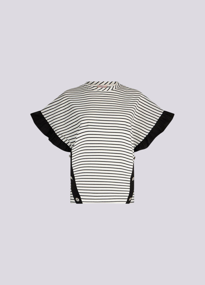 Maglia a righe con bottoni gioiello donna bianco 