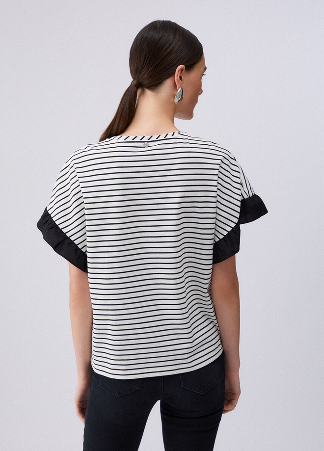 Maglia a righe con bottoni gioiello donna bianco 