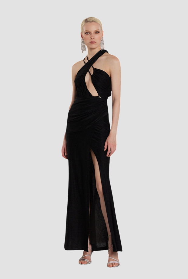 Abito incrociato cut-out donna nero 
