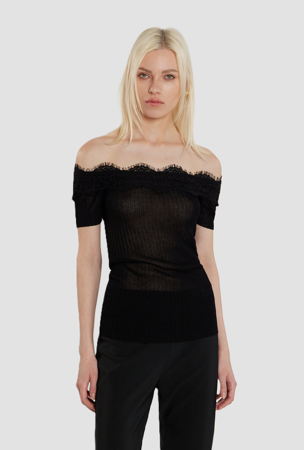 Maglia Haifi con inserti in pizzo donna nero 